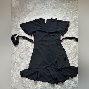 Black Wrap Dress with Ruffle Trim Size 2